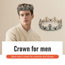 King Crowns for Men Metal, Vintage Full Royal King Crowns with Green Rhinestone, Men's Birthday Tiaras,Prom Party Crowns