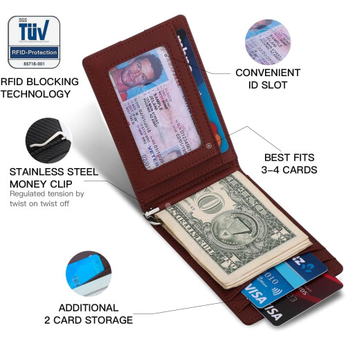 Λεπτά πορτοφόλια με κλιπ για άνδρες Blocking8Card Holder Minimal Small Thin Leather Bifold Ανδρικό 2