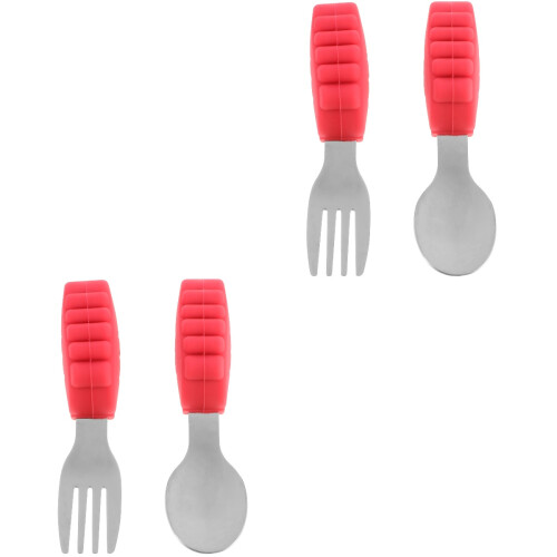 2Ensembles Bébé Acier Inoxydable Rouge Fourchette 2