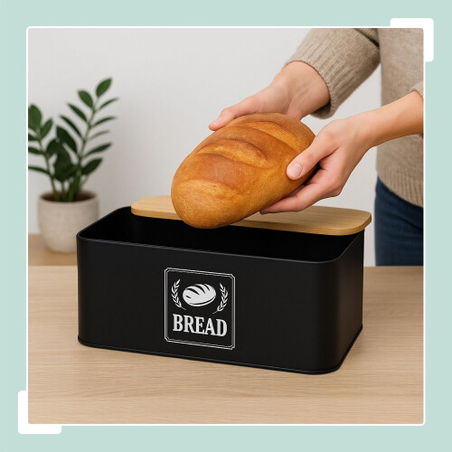 Brotkasten mit Bambusdeckel - Retro-Design, Metallgehäuse 1