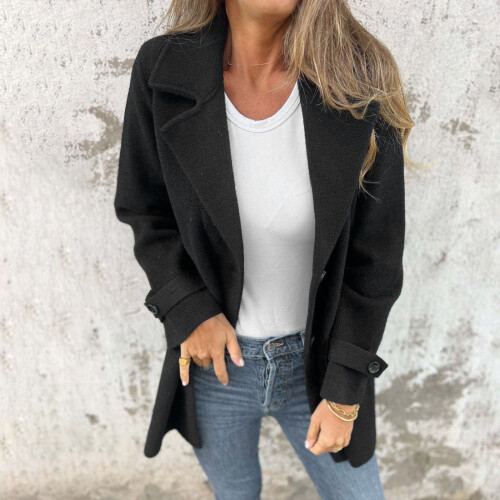 Women's Long Sleeve Classic Draped Open Front Lightweight Blazer Black, M 1