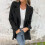 Women's Long Sleeve Classic Draped Open Front Lightweight Blazer Black, M 6