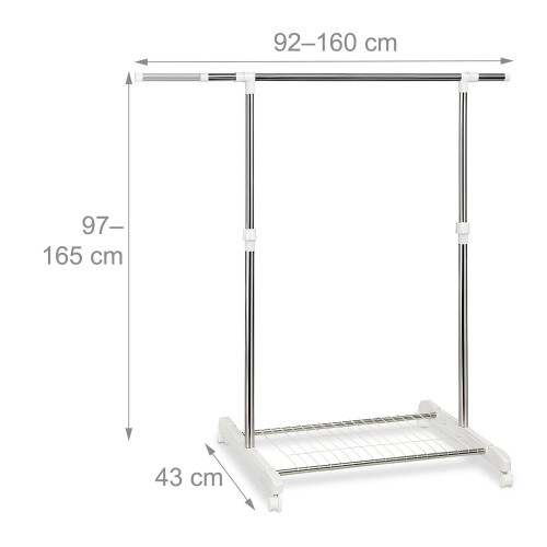 Verstellbare Garderobe mit Rollen und Ablage 2