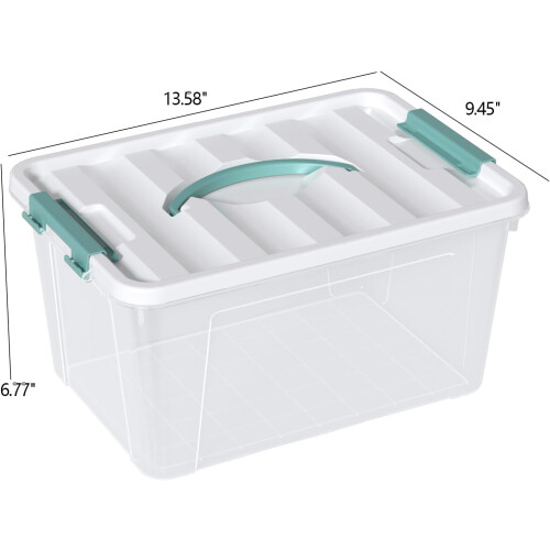 14 Quart Stackable Storage Bin with Latching Lid, Plastic Container Box to Organize Office, Crafts, Clear Base and White Lid, 8-Pack 1