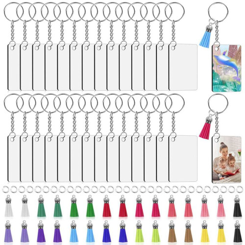 Sublimation Keychain Blanks Bulk 240Pcs Keychain Blanks Set with Rectangle Sublimation Blanks,for DIY Keychain Crafting 1