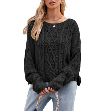 Loose Fit Knit Top for Women, Warmth and Style in a Pullover Sweater, Skin-Friendly Fabric with Long Sleeve Round Neck Design, Chunky Twist Texture