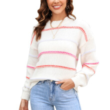 Pull rayé en maille pour femme, pull à manches longues au design contrasté, pull respirant idéal à superposer, haut décontracté parfait pour