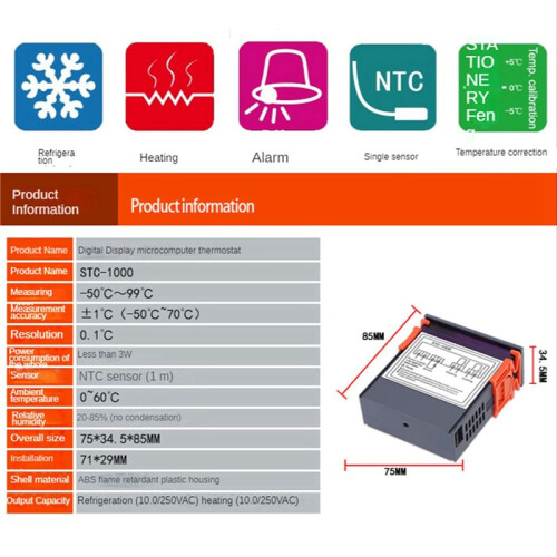 2X LED Digital Temperature Controller STC-1000 AC 110-220V 10A Relay Thermoregulator Thermostat