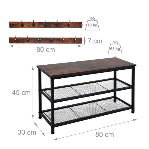 Set di scarpiera e appendiabiti - Metallo e MDF, 11 ganci 2