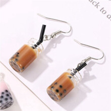 4x Lustige Zitrone Eis Schwarzer Tee Perle Milch Tee Ohrringe Boba Blase Tee Lustige Schlenker Ohrringe für Frauen, Dunkler Kaffee