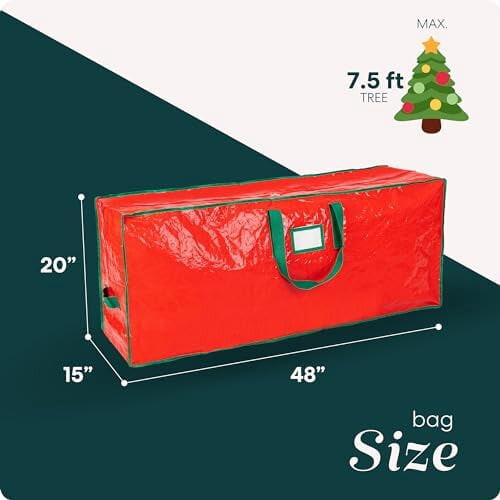 Christmas Tree Storage Bag for 7.5ft Artificial Tree – Waterproof, Zippered, with Handles (Red) 2