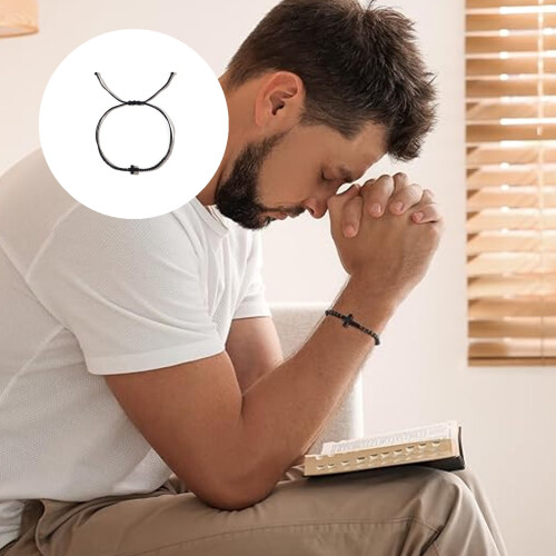 Μοντέρνο εμπνευσμένο μαύρο κορδόνι ρυθμιζόμενο βραχιόλι με σχέδιο σταυρού για 1