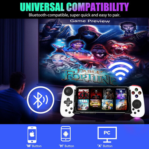 Controle Bluetooth para jogos mobile iOS e Android, gamepad retrátil sem fio – Transforme seu celular em um console! Compatível com 1