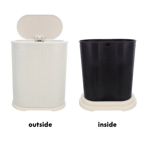 Beige Press Type Trash Can with Lid Plastic Garbage Bin for Kitchen Bathroom and Office Use 2