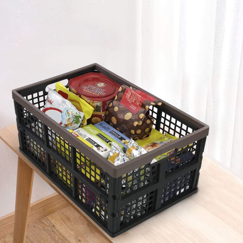 Bringer 4-Pack 40 L Plastic Collapsible Storage Crate, Stackable Folding Storage Baskets 1