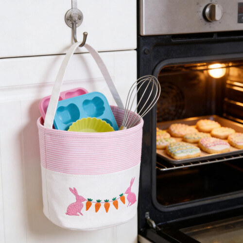 Panier cabas en toile brodée lapin de Pâques (1 pièce) 1