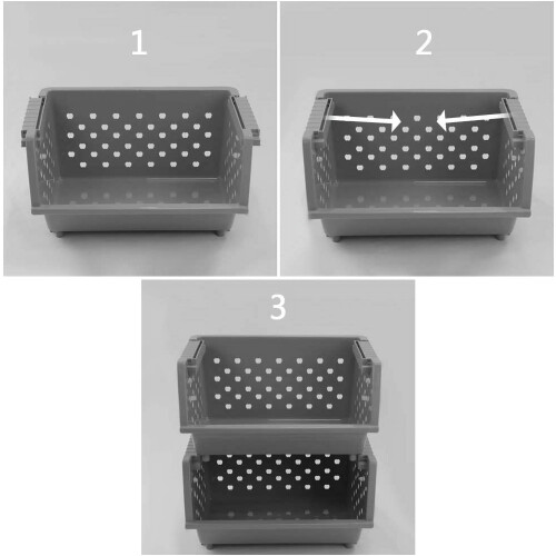 4-Pack Large Plastic Stackable Storage Basket, Plastic Kitchen Stacking Baskets, Grey 1