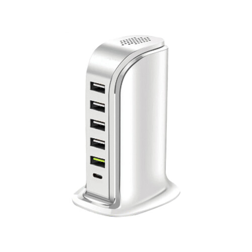 Σταθμός φόρτισης USB 40W: 5 USB + 1 θύρα Type-C, συμβατός με smartphone, tablet και συσκευές USB (Λευκό) 1