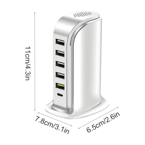 Σταθμός φόρτισης USB 40W: 5 USB + 1 θύρα Type-C, συμβατός με smartphone, tablet και συσκευές USB (Λευκό) 2