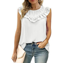 Atmungsaktives Tanktop für Damen, ärmellose Bluse mit Lochstickerei und elegantem Rüschenbesatz, leichtes, einfarbiges Sommer-Top, modisches