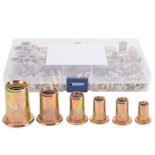 Metric Rivet Nut Kit Carbon Steel Zinc Plated Flat Head High Strength Non Deforming Knurled Body Threaded Inserts M3M4M5M6M8For Automotive