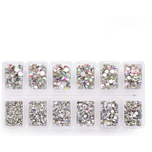 1800 τεμάχια AB Art Rhinestones, στρογγυλές γυάλινες χάντρες με επίπεδη πλάτη για νύχια, 1