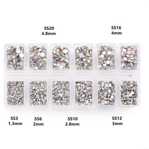 1800 τεμάχια AB Art Rhinestones, στρογγυλές γυάλινες χάντρες με επίπεδη πλάτη για νύχια, 2