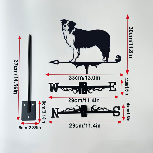 Hunde vindfane metal tagdekoration sort 33x30cm 2