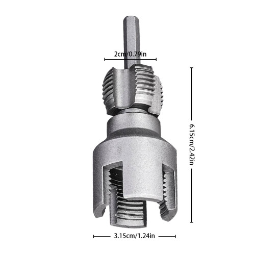 6-Point Pipe Threading Tool for Internal & External Threads, Compatible with Water Pipes, Hexagonal Drill, Silver, 2.36" 1