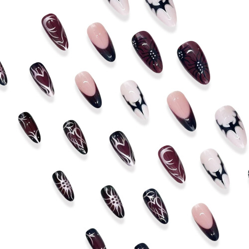 Halloween Press on Nails, Μεσαία ψεύτικα νύχια αμυγδάλου, Ψεύτικα νύχια πλήρους κάλυψης με 2