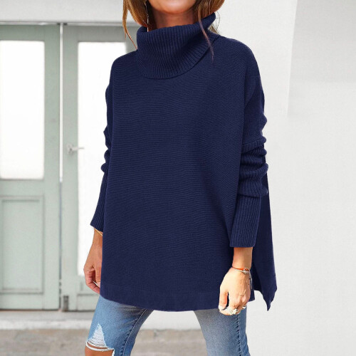 Γυναικεία oversized πουλόβερ με ζιβάγκο, μακριά μανίκια νυχτερίδας, χιτώνας με 1