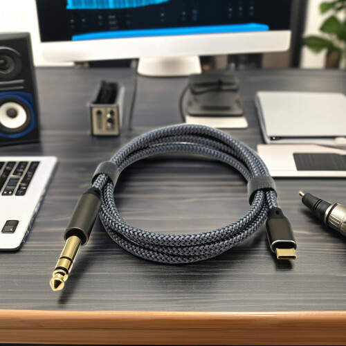 Μαύρο καλώδιο USB C αρσενικό σε 6.5mm αρσενικό καλώδιο διεπαφών πλεγμένο νάιλον 1