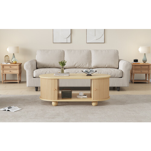 Oval Coffee Table with 2 Sliding Doors 2