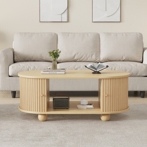 Oval Coffee Table with 2 Sliding Doors 1