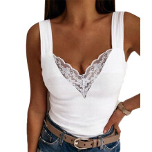 Camisola elegante para mujer, tops sin mangas con tirantes, color liso, corte ajustado, con tirantes finos ajustables para verano, encaje de punto