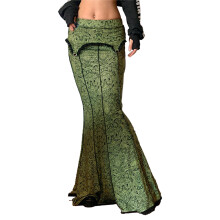 Gonna lunga da donna a sirena, gonna a trapezio a vita alta con motivo stampato e orlo a coda di pesce plissettato, gonna morbida e comoda con orlo a