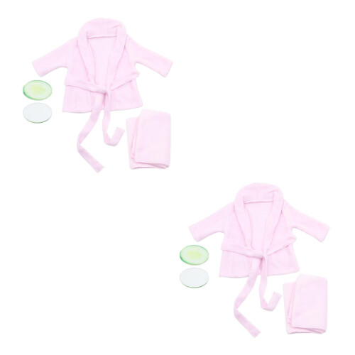 2Sets Pink Newborn Bathrobe Plush Infant Photography Prop Comfortable 1