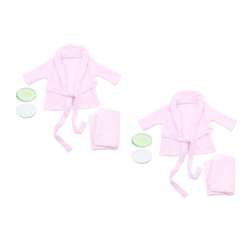 2Sets Pink Newborn Bathrobe Plush Infant Photography Prop Comfortable 2