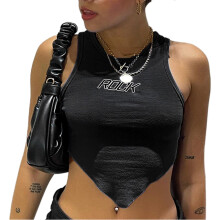 Canotta da donna leggera senza maniche con stampa grafica, in tessuto elasticizzato e traspirante, girocollo, corta, ideale per il tempo libero e per