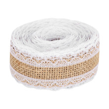 Cinta de lino con ribete de encaje para proyectos creativos de bricolaje, decoraciones rústicas para bodas, suministros ecológicos para