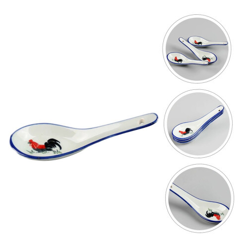 6Pcs Ceramic Spoon Set White Multi Function Scoop for Kitchen Soup Porridge and Dessert 2