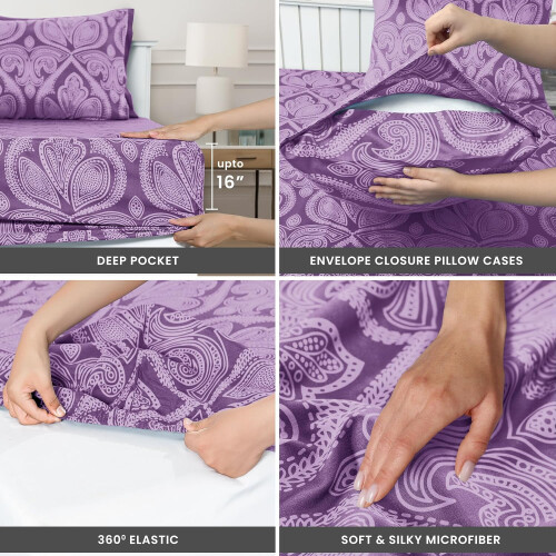 Σετ σεντόνια LUX Décor Paisley King – 6 τεμάχια εξαιρετικά μαλακά μικροΐνες, με βαθιά τσέπη 2
