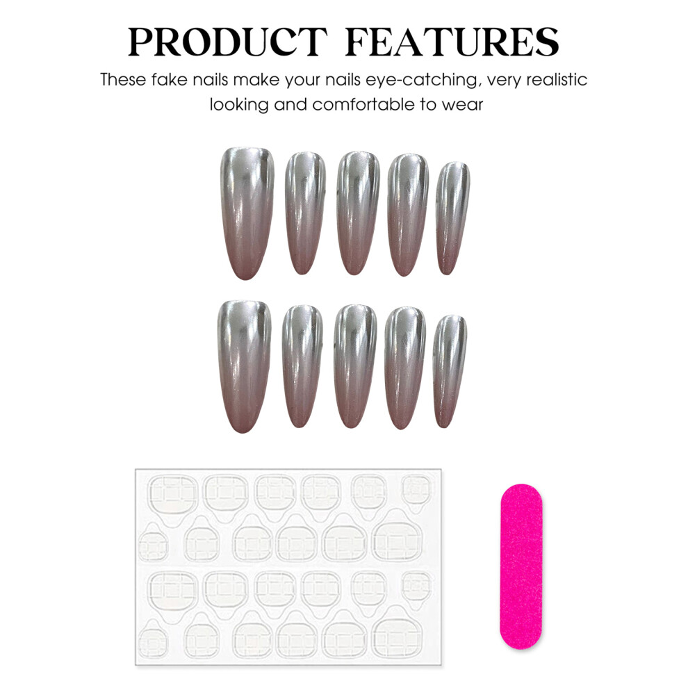 Roc-Electron (S) Odorless Pink Silver Gradient Press-On Nails