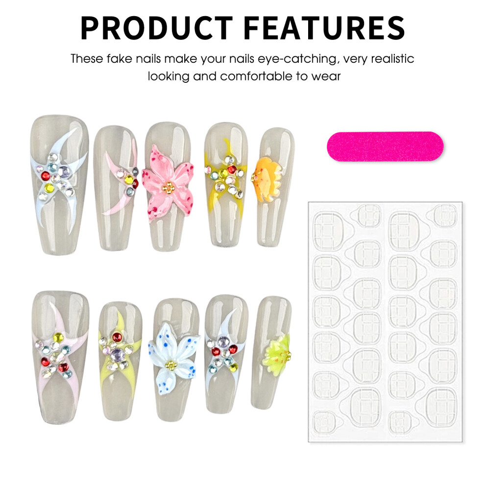 Creation-3C (Xs) Flower Glossy Fake Nails - Zero Pressure
