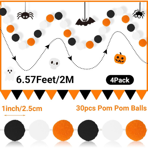 Halloween-Pompons, Filzkugeln, 4er-Pack, 8 Meter 1