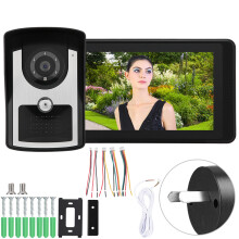 Campainha de vídeo com tela LCD de 7 polegadas, sistema de interfone com fio, brilho ajustável e operação mãos-livres para uso residencial e