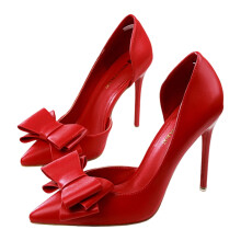 Zapatos de tacón alto estilo coreano para mujer, zapatos de vestir de punta con lazo y cierre sin cordones, elegantes zapatos de fiesta de noche con