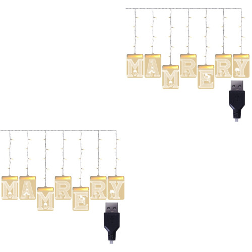 2Pcs USB LED Marry Me Letter String Lights Beige Romantic Party Light 2