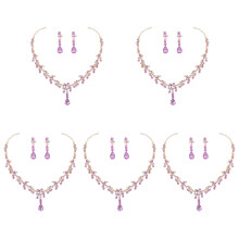 5Sets Dames Sieradenset Paars Ketting En Oorbellen Decoratie