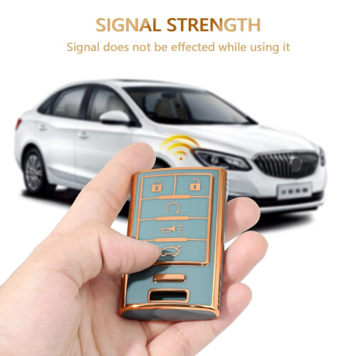 Θήκη για μπρελόκ από μαλακή TPU για Cadillac SRX/ATS/ELR/XTS (2010-2015), λευκό-χρυσό, συμβατή με 2